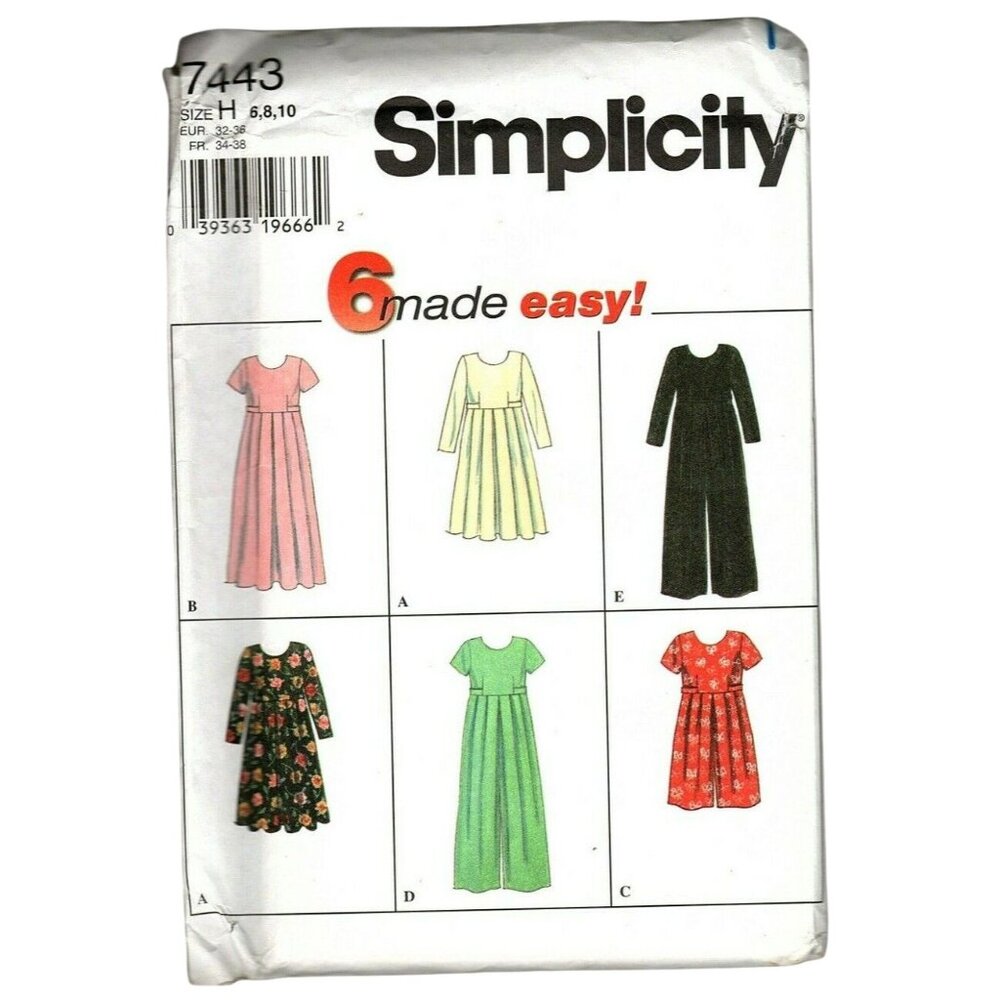 Simplicity 7443 Misses 6 to 10 Dress and Jumpsuit UNCUT Vintage Sewing Pattern